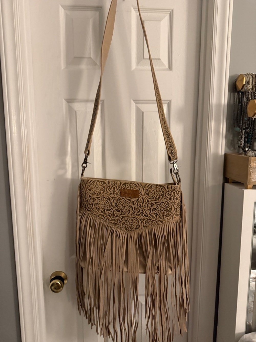 Wrangler Tan Tooled Fringe Shoulder Bag